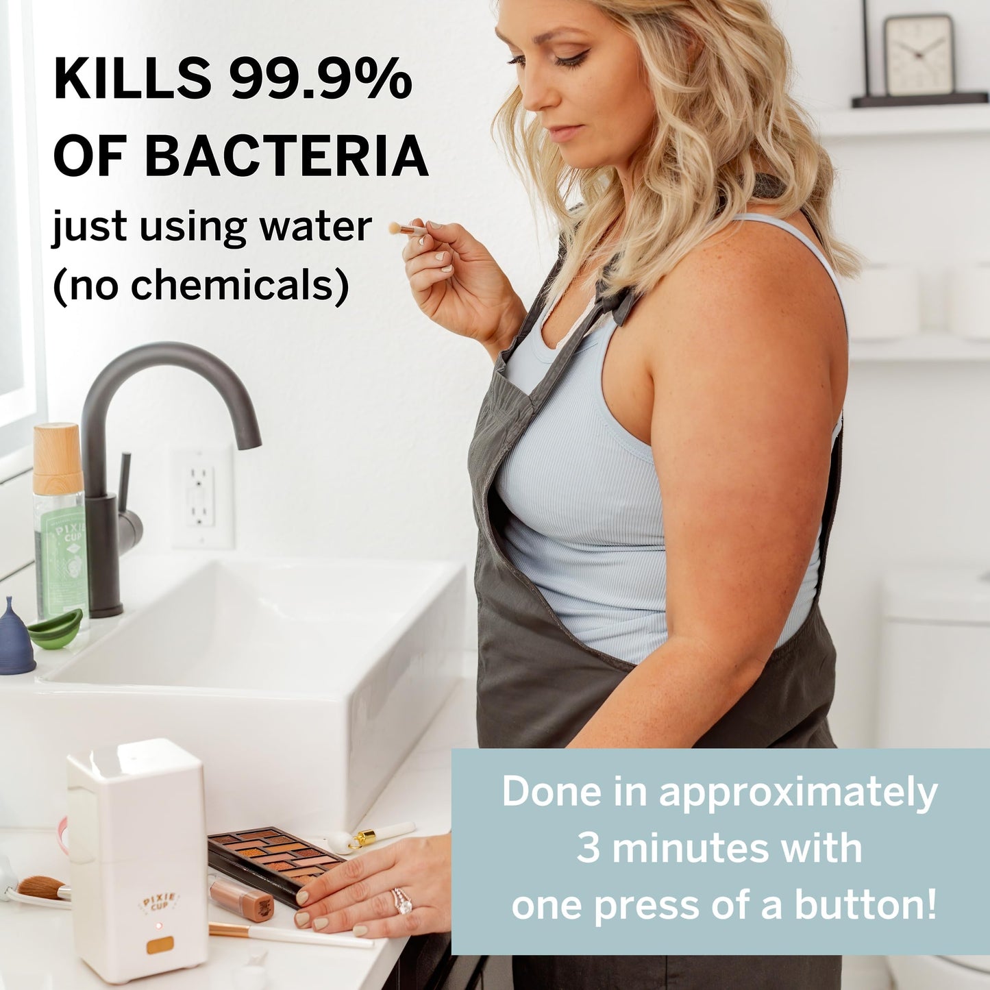 Pixie Menstrual Cup Steam Cleaner - Wash Your Cup + Kill 99.9% of Germs with Cleanser Steam for Feminine Care - 3 Minutes and Your Period Cup is Sterile! Automatic Shut Off - FSA Eligible (White)