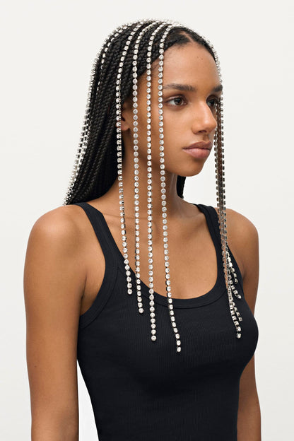 AREA Crystal Fringe Headband Silver