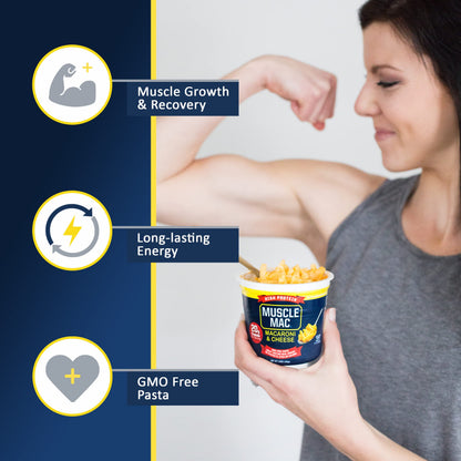 Muscle Mac Macaroni and Cheese Dinner with Real Cheese, Microwaveable, 20g of protein, 3.6 oz per cup (Pack of 12)