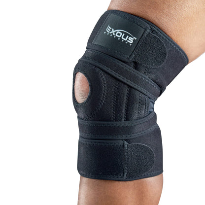 Knee Brace Meniscus Tear Support For Arthritis Acl, Mcl Pain Patented 4-way Adjustable Wraparound Strap Dual Side Stabilizer For Patella Stability Size