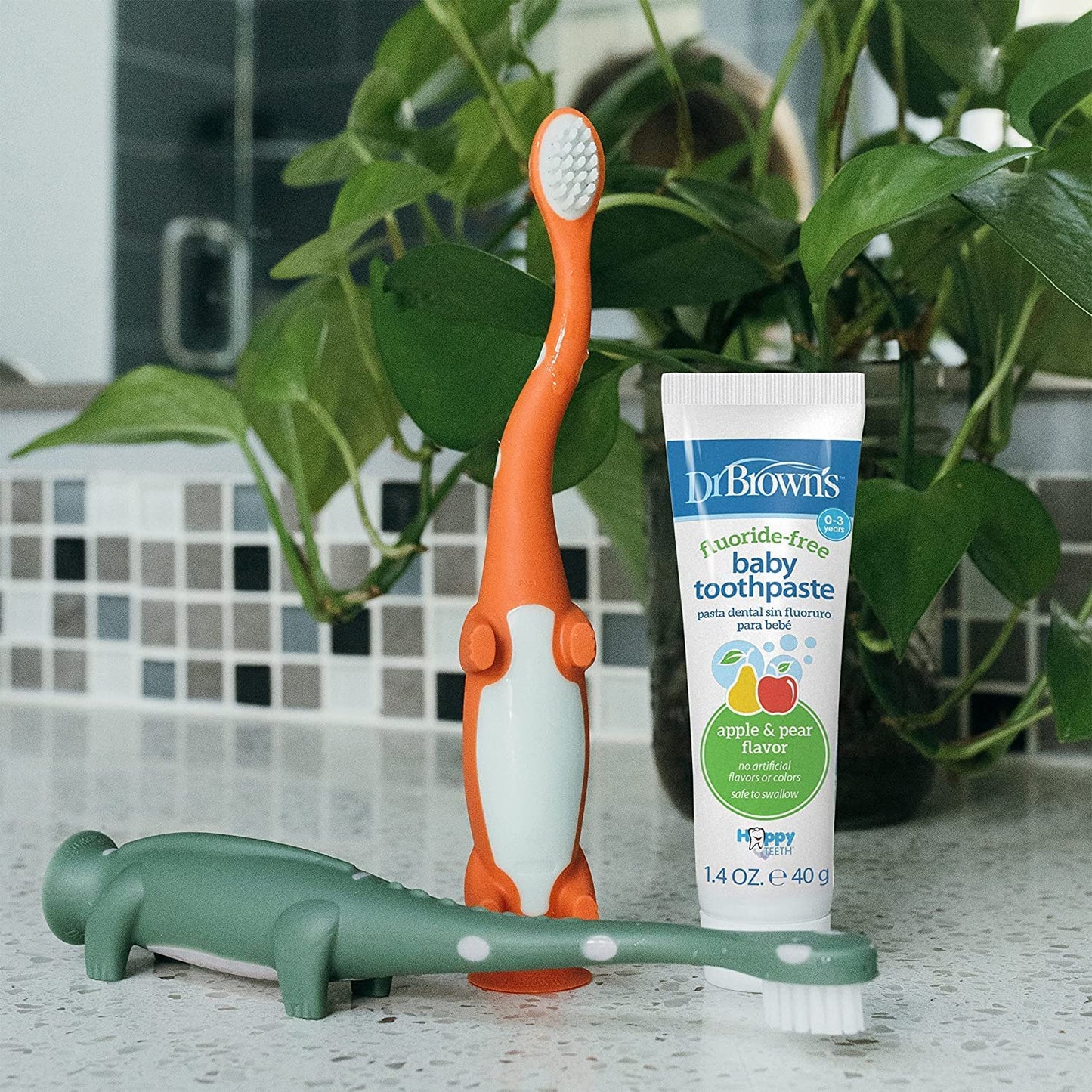 Dr. Brown's Fluoride-Free Baby Toothpaste, Infant and Toddler Oral Care, 1.4oz/40g, 0-3 Years, Apple Pear, 3-Pack