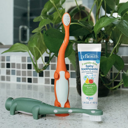 Dr. Brown's Fluoride-Free Baby Toothpaste, Infant and Toddler Oral Care, 1.4oz/40g, 0-3 Years, Apple Pear, 3-Pack