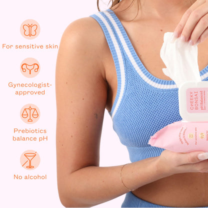 Cheeky Bonsai pH Balanced Feminine Wipes - Removes Odor - Gentle on Sensitive Skin - No Dyes or Parabens - Hypoallergenic - Gynecologist Approved - 30 Count