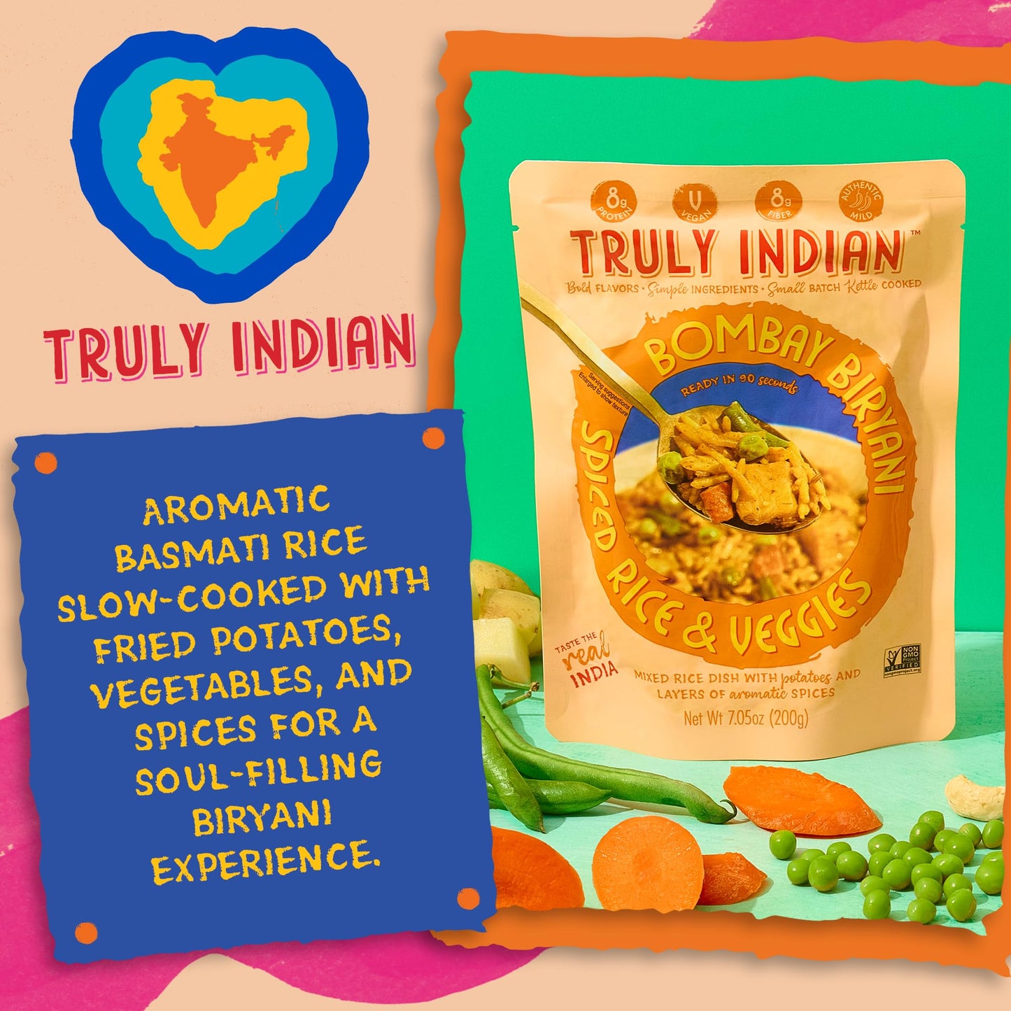 Truly Indian Bombay Biryani Rice 6-Pack | Long-Grain, Aged Basmati Rice | Authentic Traditional Indian Food, Rice Dishes Made With Locally Grown Ingredients | Ready to Eat, Vegan, Microwaveable Meal