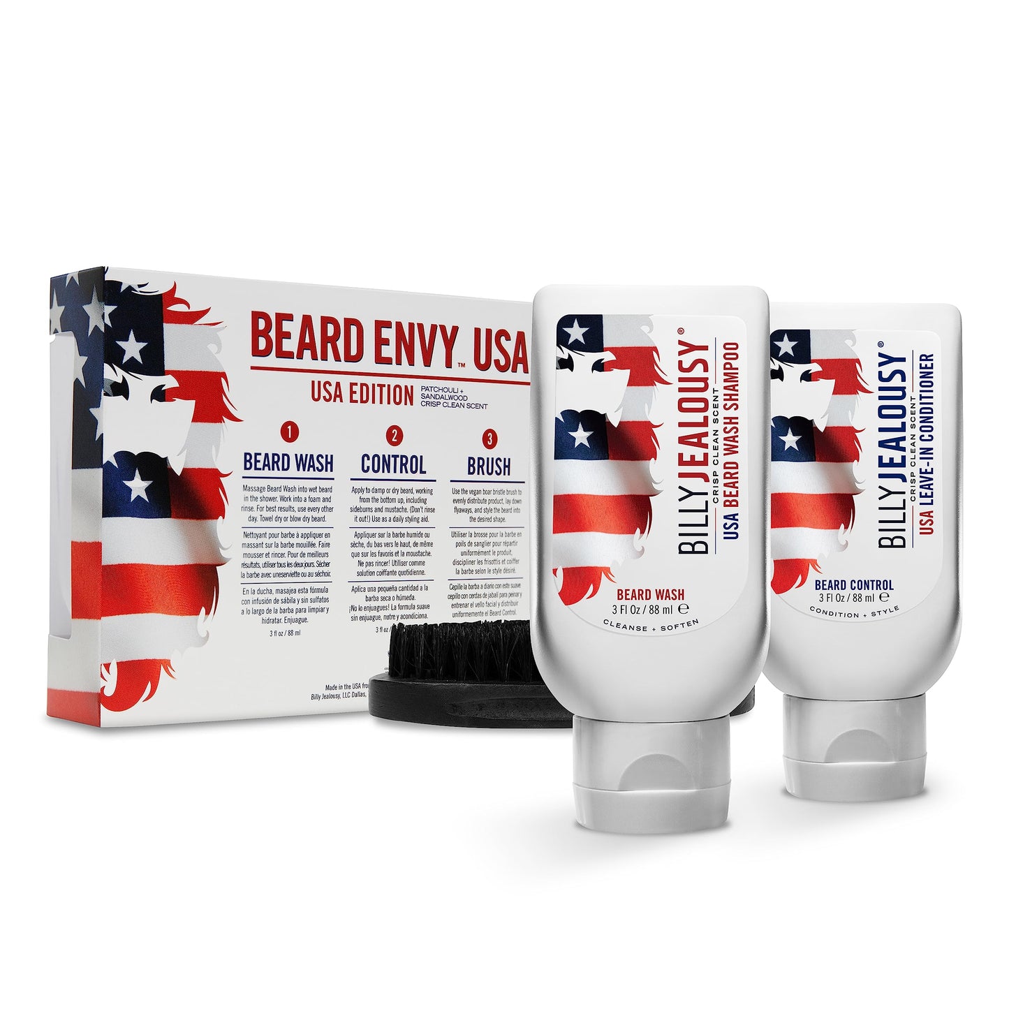 Billy Jealousy Beard Envy Facial Hair Refining Kit with Beard Wash Facial Hair Control and Boar Bristle Brush for Clean, Hydrated, Soft, Tamed Unruly Mane