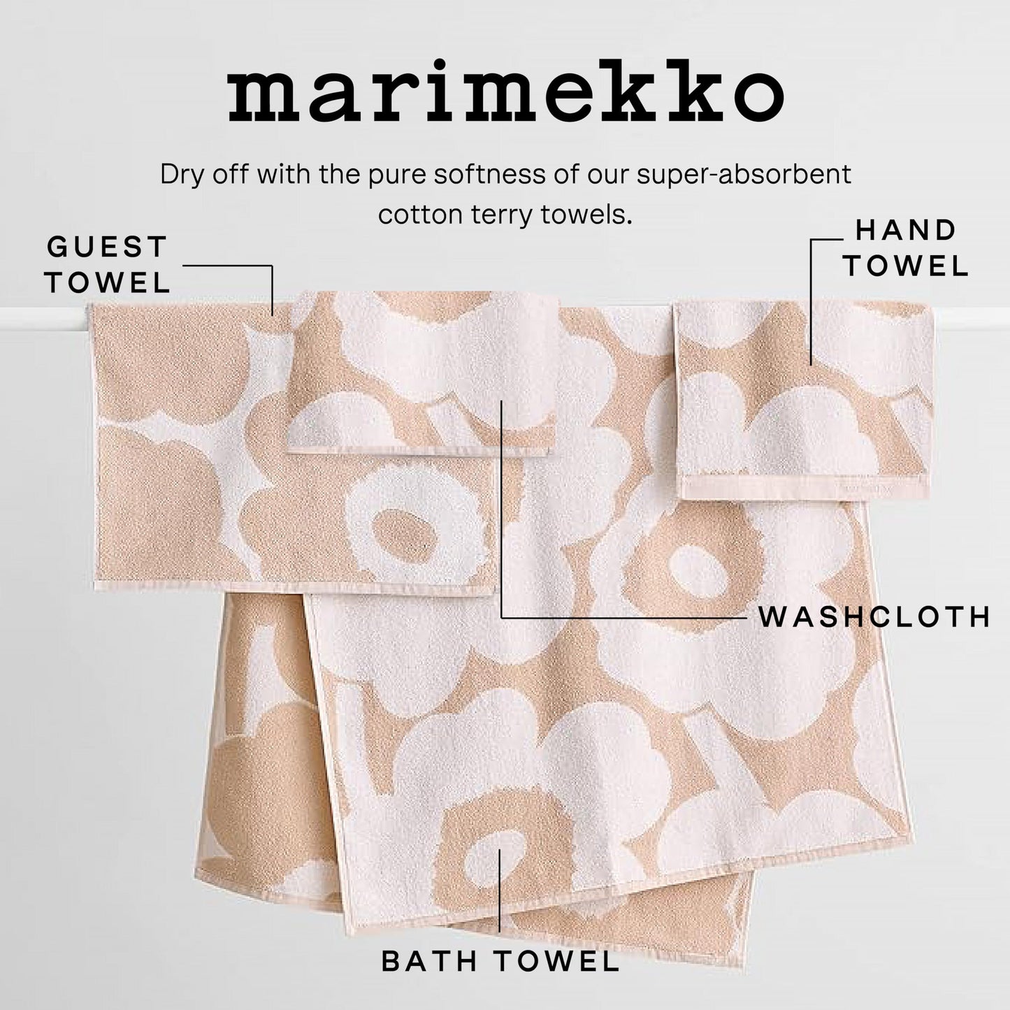 MARIMEKKO Unikko Terry Cotton Washcloth Floral Patterned Washcloths - Red, 12 in x 12 in
