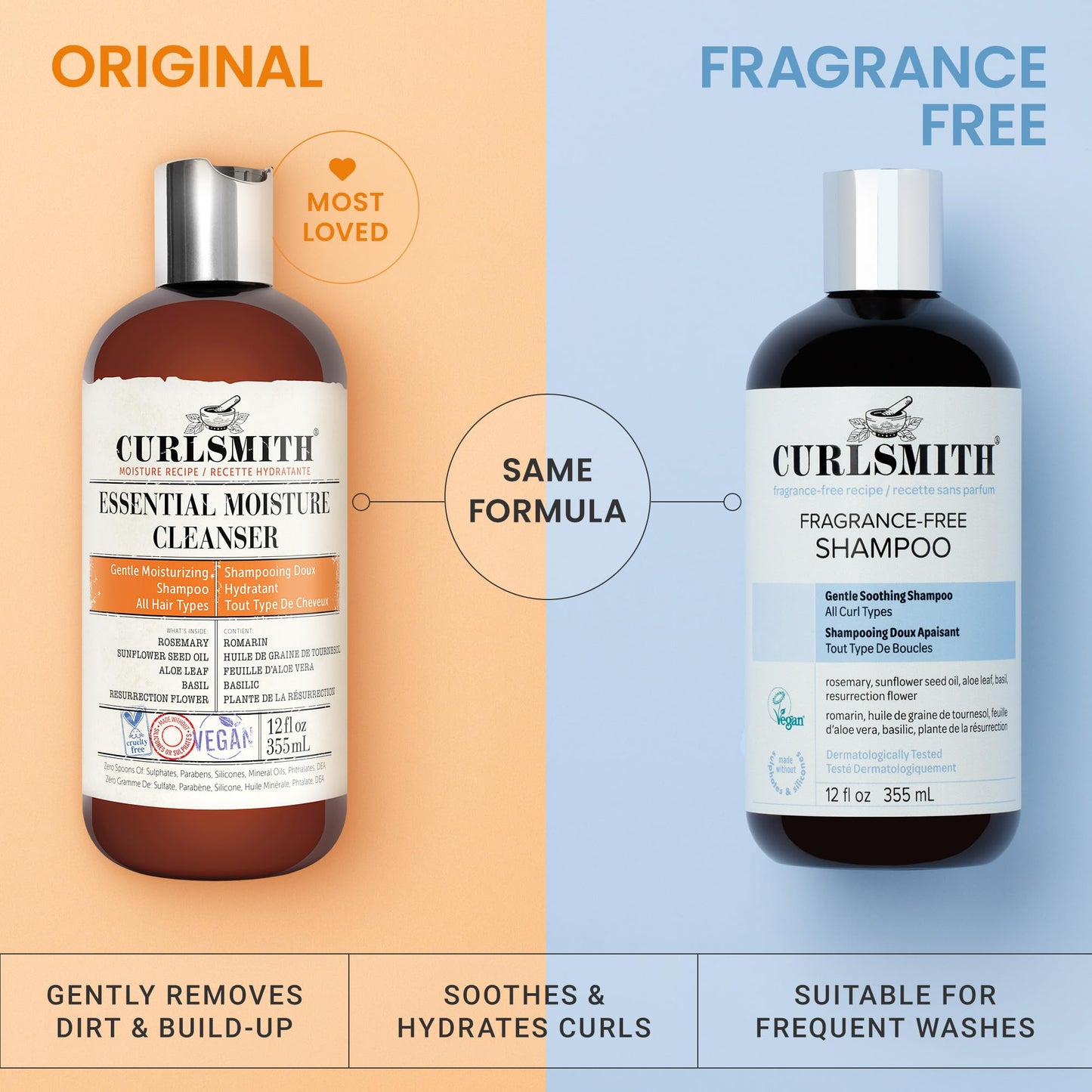 CURLSMITH Fragrance-Free Shampoo - Gently Cleanses Hair, Leaves Curls Feeling Silky and Moisturized (12 oz)