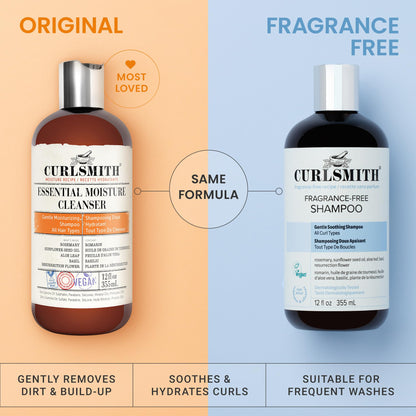 CURLSMITH Fragrance-Free Shampoo - Gently Cleanses Hair, Leaves Curls Feeling Silky and Moisturized (12 oz)