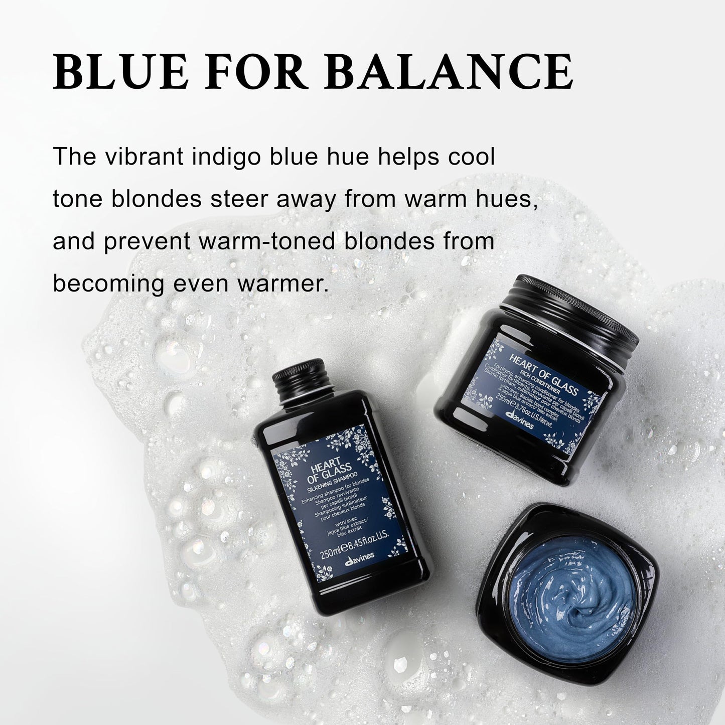 Davines Heart of Glass Silkening Shampoo, Enhancing Blue Shampoo for Blonde & Silver Hair - Gentle Cleanser with Jagua Blue Extract Balances Tones, Illuminates & Nourishes Weightlessly
