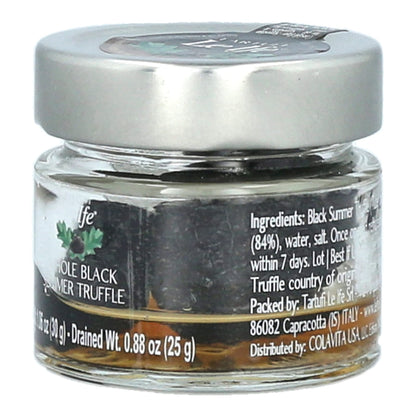 TARTUFI LE IFE Whole Black Summer Truffles (0.88oz) – Premium Italian Truffles in Glass Bottle – Perfect for Pasta, Risotto, Eggs, and Gourmet Dishes – All-Natural and Ready to Use