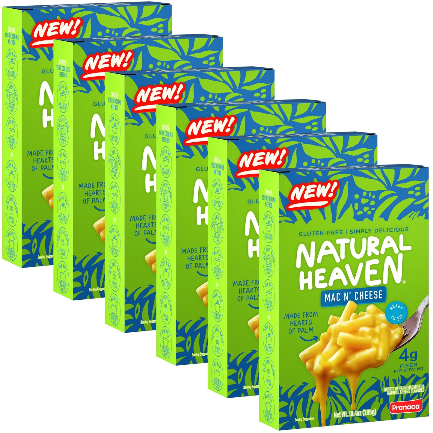 Natural Heaven Hearts of Palm Mac N’ Cheese, Gluten-Free, 6-Pack, Prepared Meals, Ready to Eat in 60 Seconds, 9 Oz Boxes