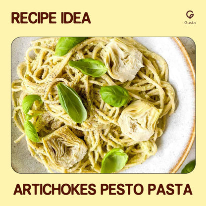Gusta Artichokes in Olive Oil on a Bed of Spices - Made in Italy - Organic Artichokes Glass Jar with Extra Virgin Olive Oil - Non-GMO, All Natural - Perfect Snack - 9.88oz Glass Jar