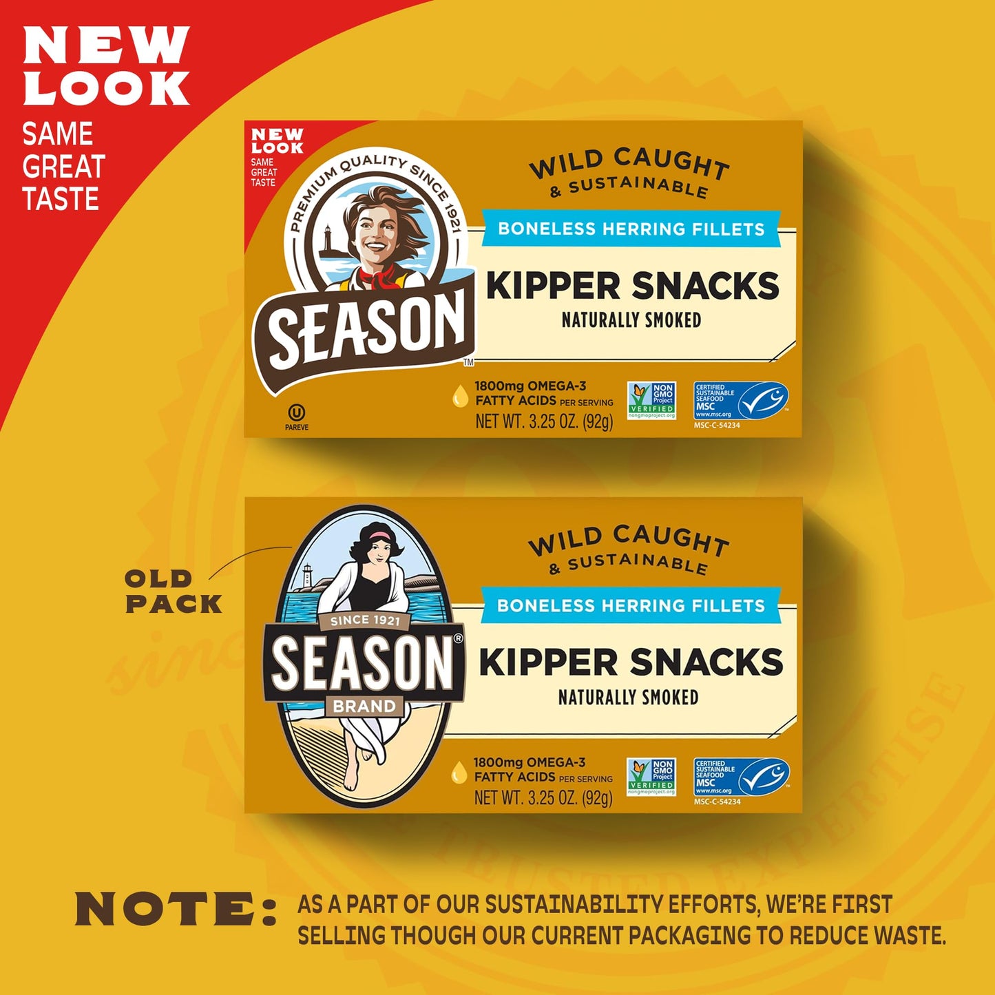 Season Kipper Snacks - Boneless Herring Fillets, Naturally Smoked Fish, Wild Caught, Keto Snacks, Non-GMO, Certified Sustainable Seafood, Non-GMO, 18g of Protein, 1800mg of Omega-3-3.25 Oz, 24-Pack