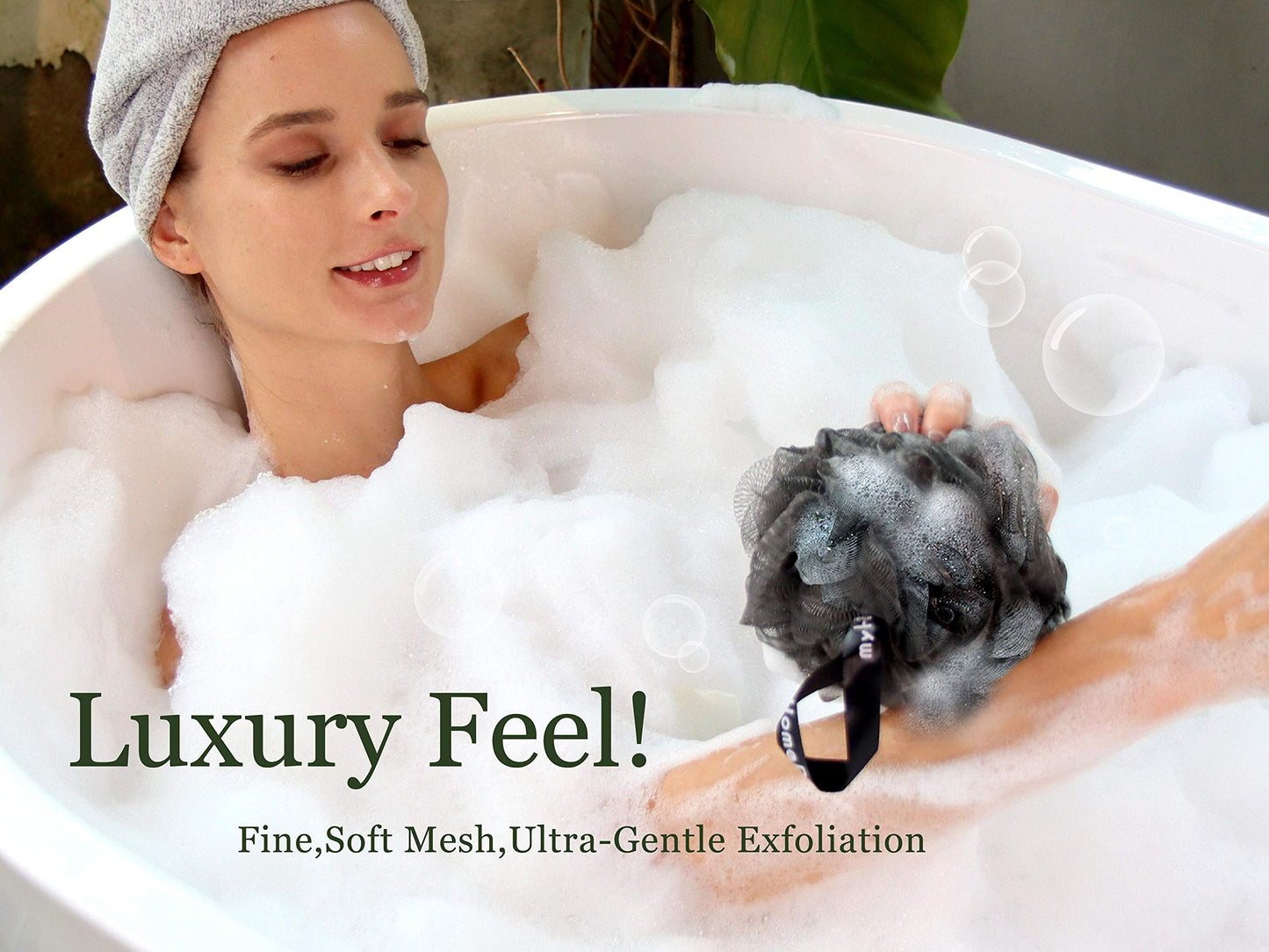 myHomeBody Large 70g Loofah Sponge, Body Scrubber, Bath Sponge, Loofah for Women, Men, Exfoliating Sponge Shower Pouf with Activated Charcoal - 3 Pack, 2 Sage Green + 1 Graphite Gray