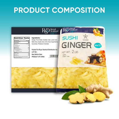 RSD Premium Pickled Sushi Ginger - 2 lb White Gari - Japanese Pickled Ginger for Sushi - Vegan, Kosher, Gluten Free - Sushi Ingredients and Toppings - Organic, Sugar-Free Ginger Slices for Asian Food