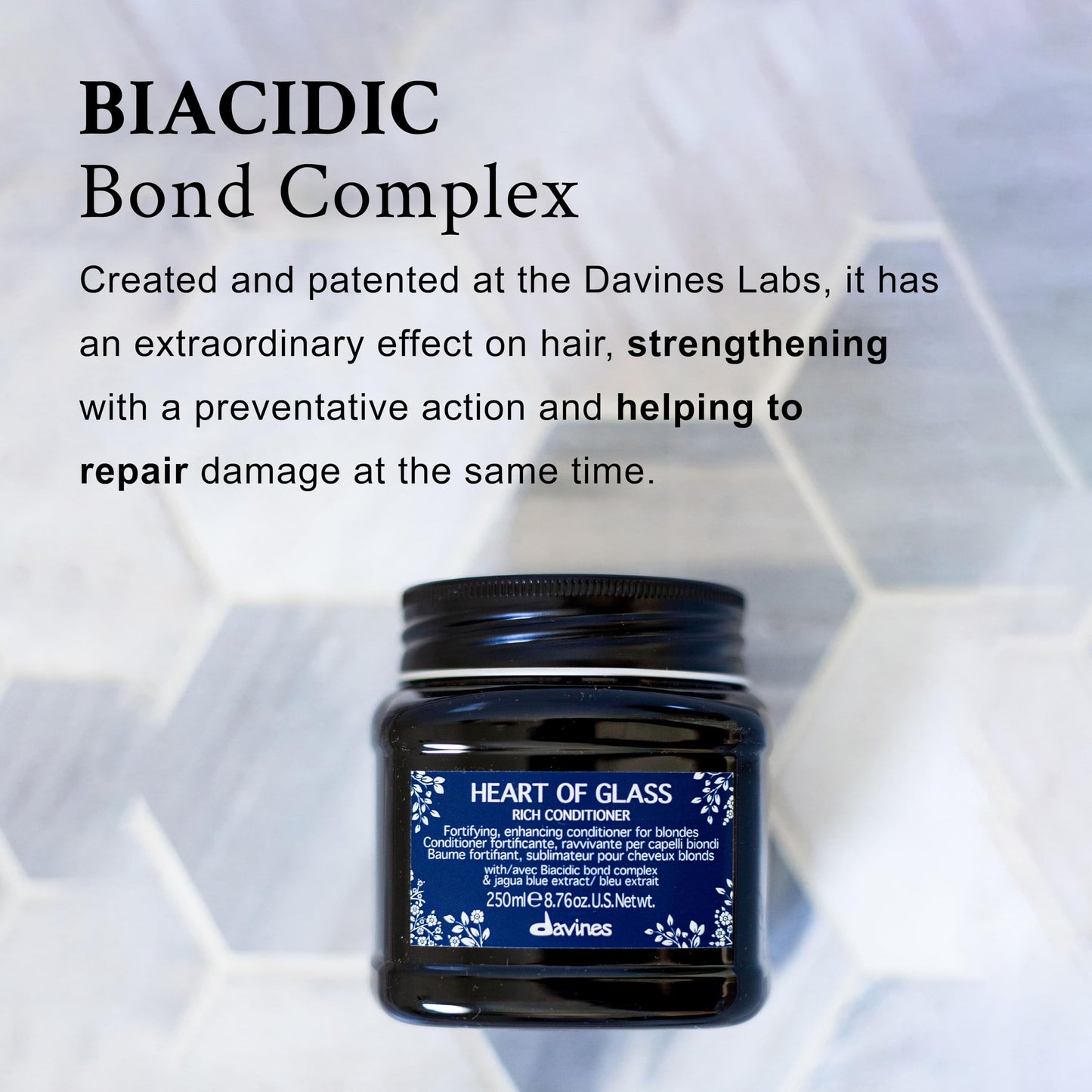 Davines Heart of Glass Rich Conditioner, Fortifying Treatment for Blonde & Silver Hair - Biacidic Bond Complex Repairs, Brightens & Nourishes with Jagua Blue Extract - Weightless Finish