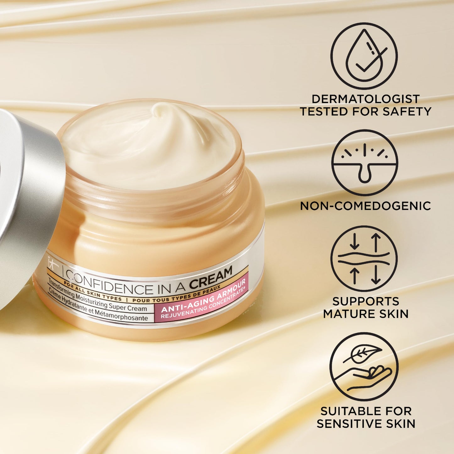 IT Cosmetics Confidence in a Cream - Hydrating & Anti Aging Face Moisturizer, Visibly Reduces Fine Lines & Wrinkles, Up To 48H Hydration, Repairs Skin Barrier, Squalane & Ceramides, For All Skin Types