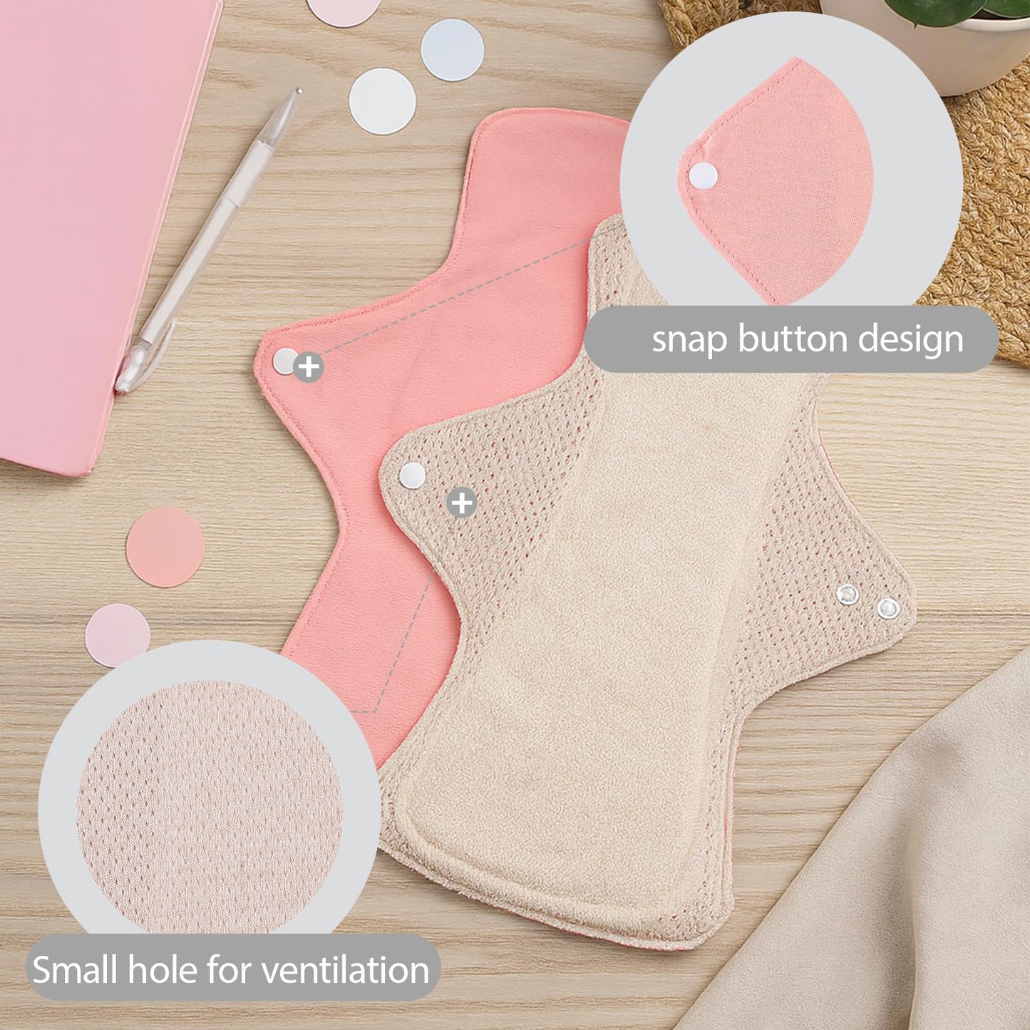 AIO Reusable Washable Cloth Menstrual Pads Sanitary Pad 5 pcs Pads with Mini Wet Bag 7.2 * 9.8in