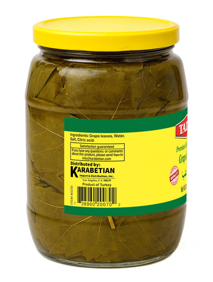 TAZAH California Style Turkish Grape Leaves in Jar – Vegan & Vegetarian – Perfect for Dolmas (Stuffed Grape Leaves) – Tender & Delicious – Net 32oz (Drained 16oz)