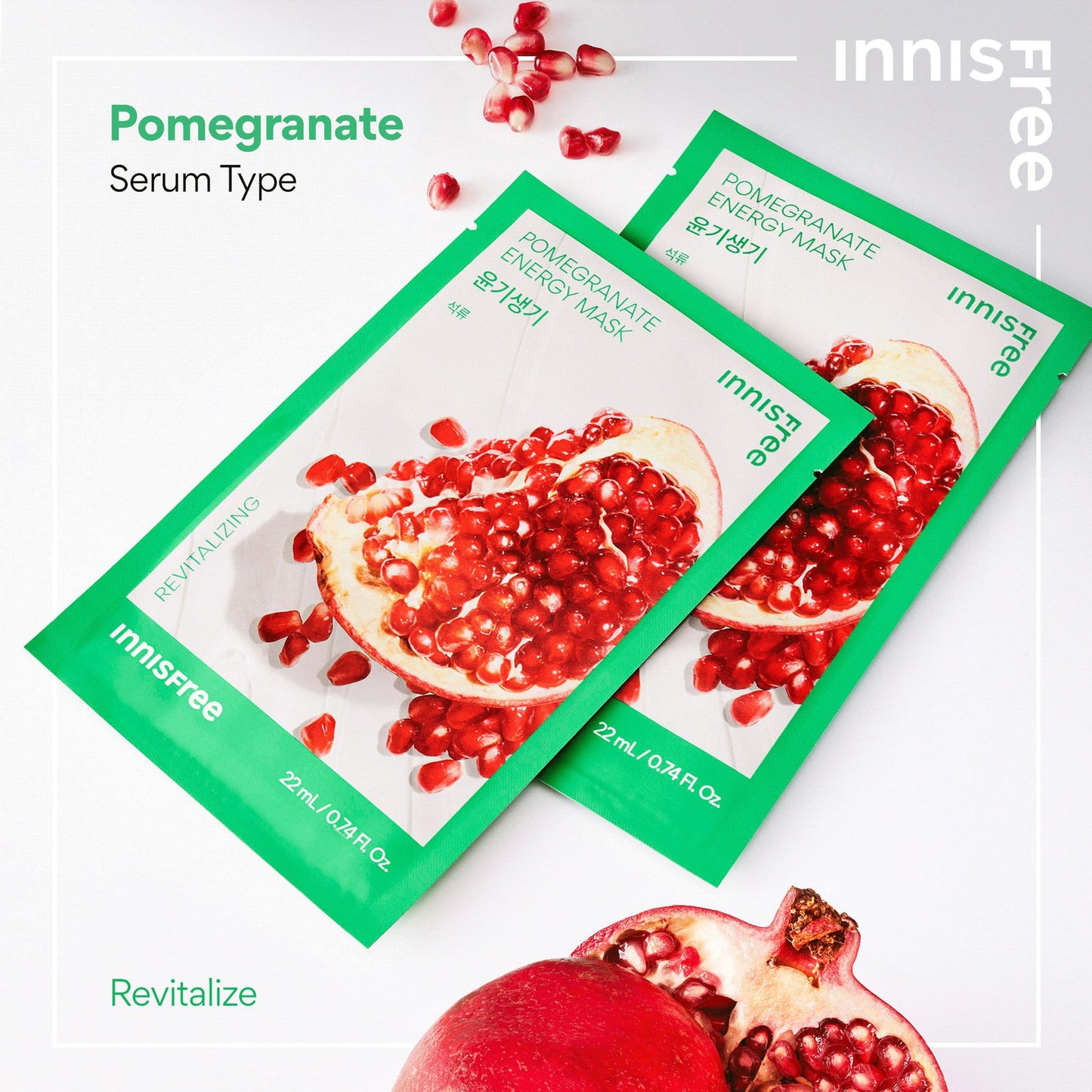 innisfree Pomegranate Energy Mask, Korean Sheet Mask with Hydrating Serum for Soothing, Brightening, and Glowing Skin Care Routine