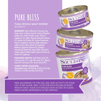 Soulistic Originals, Pure Bliss Tuna Whole Meat Dinner in Gravy, 3oz Can, Pack of 12