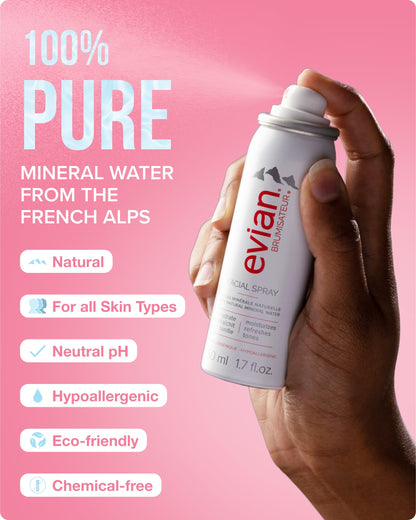 Evian Facial Spray Weekender Kit - Hydrating Mineral Water Mist for Face & Skin - Refreshes Makeup, Sets, & Tones - Travel-Friendly Size for Weekend Hydration and Skincare Essentials