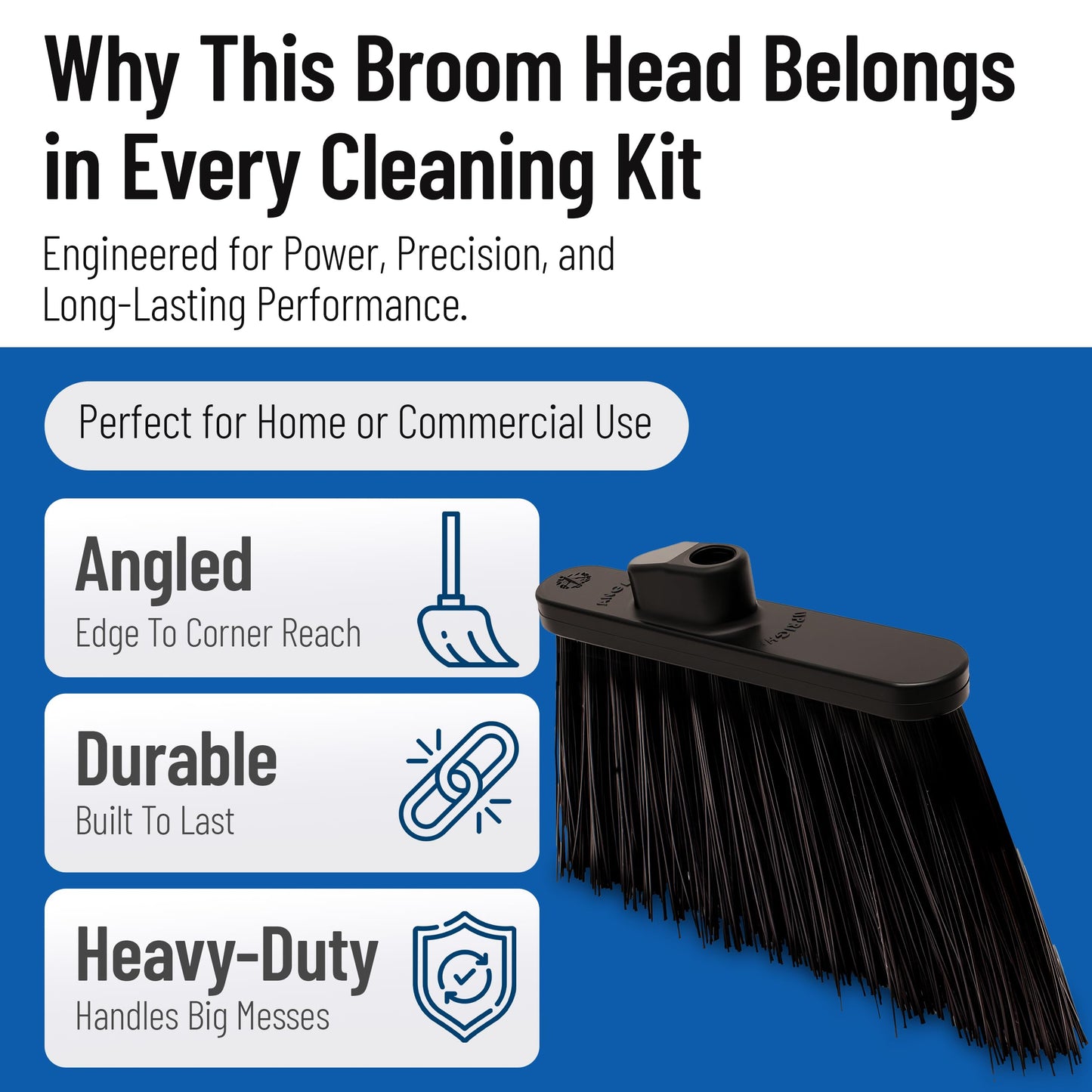 SPARTA Plastic Broom Head, Angled, Un-Flagged for Large Debris Indoor, Outdoor, Home, Restaurant, Lobby, Office, 12 Inches, Black