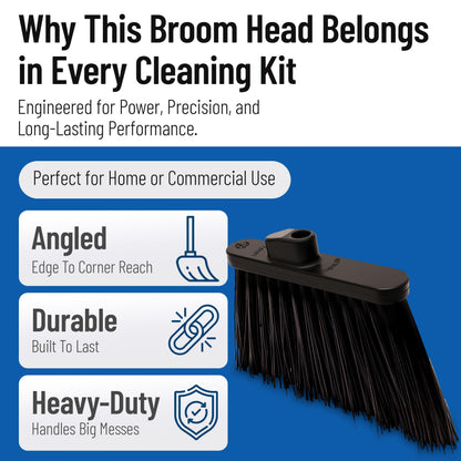 SPARTA Plastic Broom Head, Angled, Un-Flagged for Large Debris Indoor, Outdoor, Home, Restaurant, Lobby, Office, 12 Inches, Black