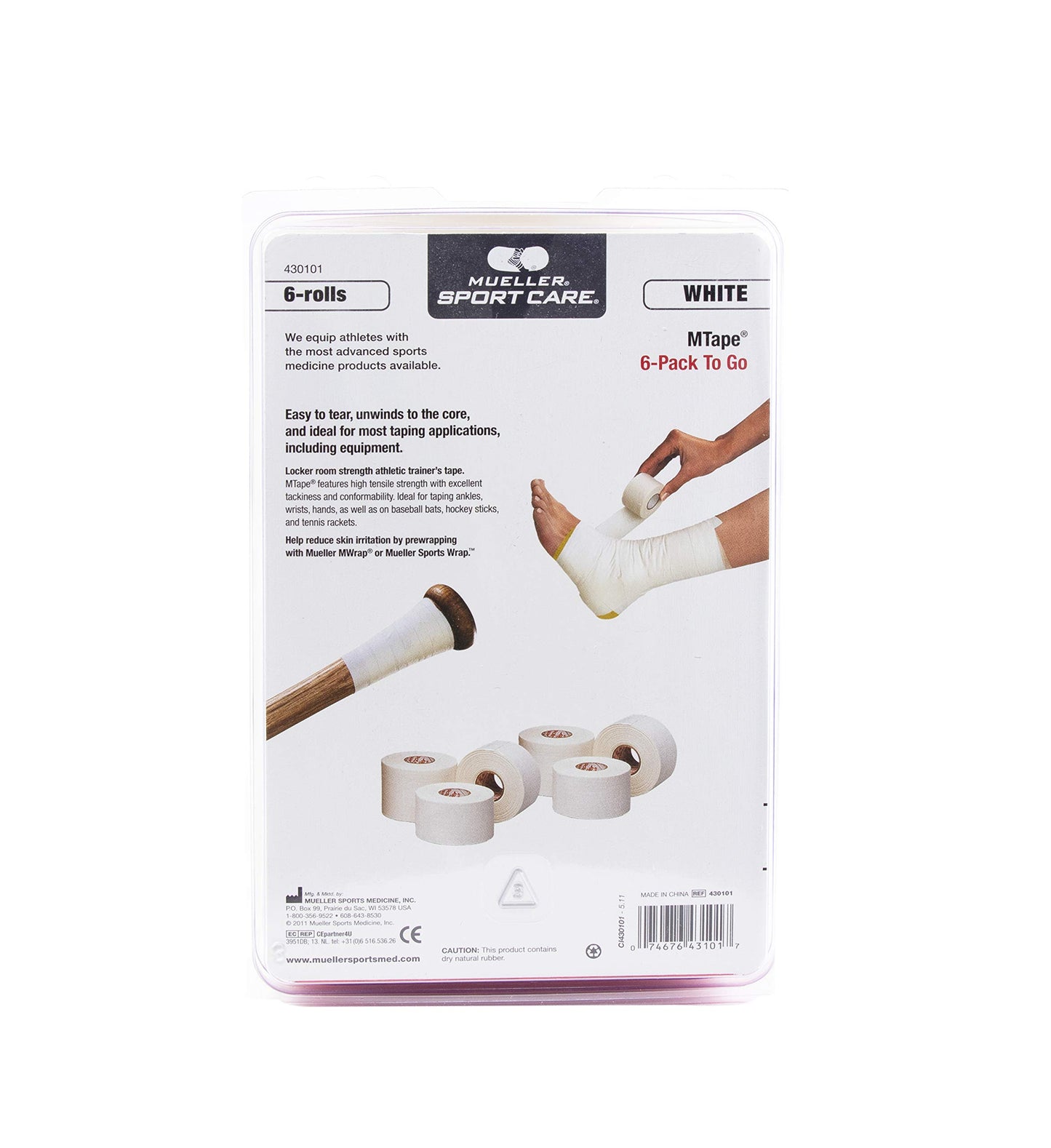 Mueller Sports Medicine MTape Rolls to Go, Quality Athletic Tape, Easy to Tear for Fast & Effective Taping, 1.5" x 10 Yards Per Roll, 6 Rolls