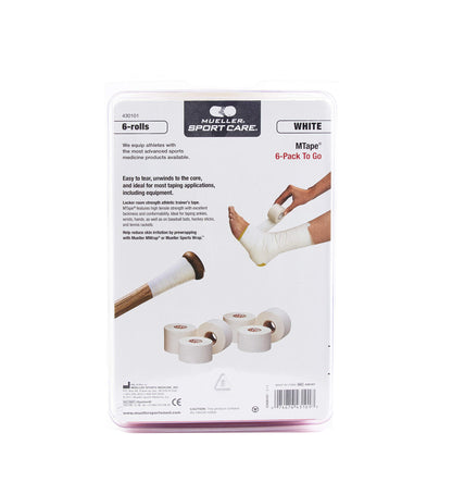 Mueller Sports Medicine MTape Rolls to Go, Quality Athletic Tape, Easy to Tear for Fast & Effective Taping, 1.5" x 10 Yards Per Roll, 6 Rolls