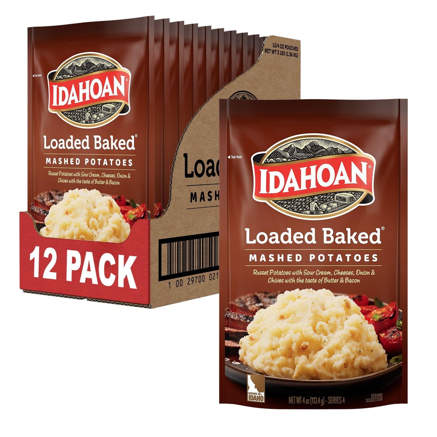 Idahoan Loaded Baked Mashed Potatoes, Naturally Gluten-Free, 100% Real Idaho Potatoes, 4 servings per bag, 4 ounce (Pack of 12)