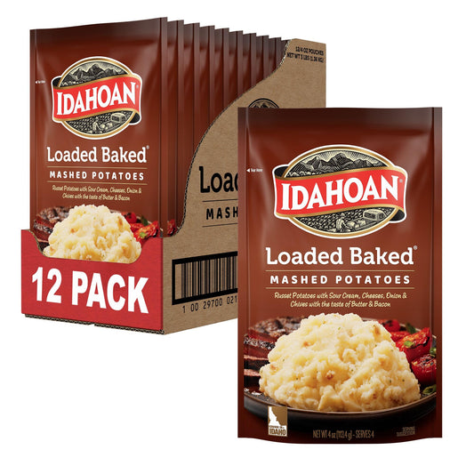 Idahoan Loaded Baked Mashed Potatoes, Naturally Gluten-Free, 100% Real Idaho Potatoes, 4 servings per bag, 4 ounce (Pack of 12)
