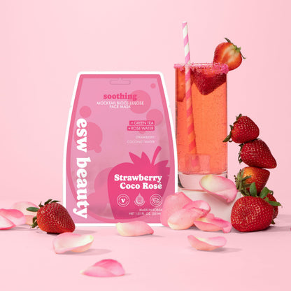 ESW Beauty Strawberry Coco Rosé Soothing Face Mask - Hydrating, Calming, Vegan Face Mask with Coconut Water, Green Tea, & Strawberry Extract for Sensitive Skin