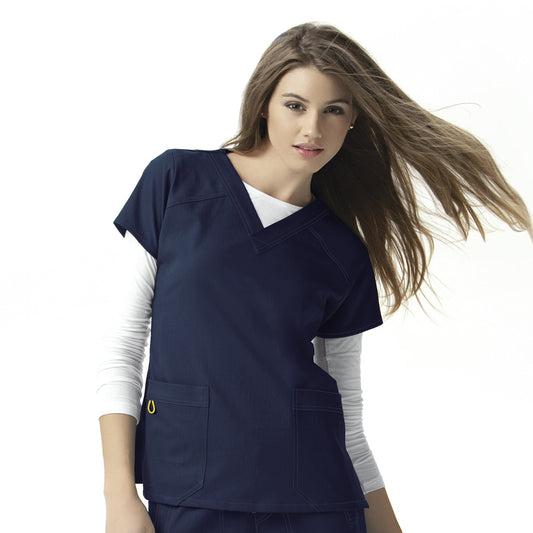 WonderWink Women's Scrubs Four Way Stretch Sporty V-Neck Top, Navy, 3X-Large
