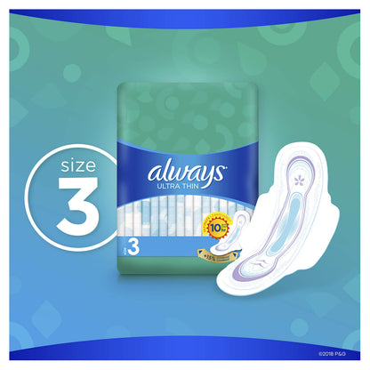 ALWAYS Ultra Thin Size 3 Extra Long Super Pads With Wings Unscented, 38 Count