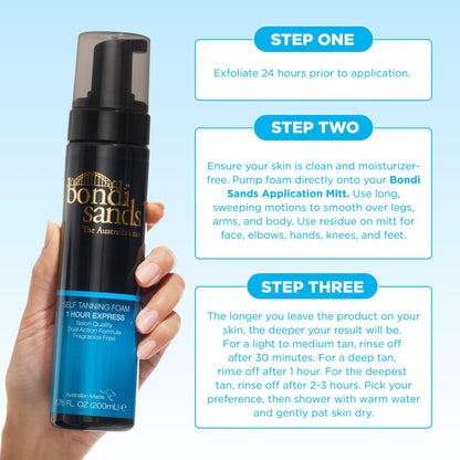 Bondi Sands Express Self Tanning Foam, Lightweight, Fragrance Free Self-Tanner for an Even, Streak-Free Tan, 6.76 fl oz