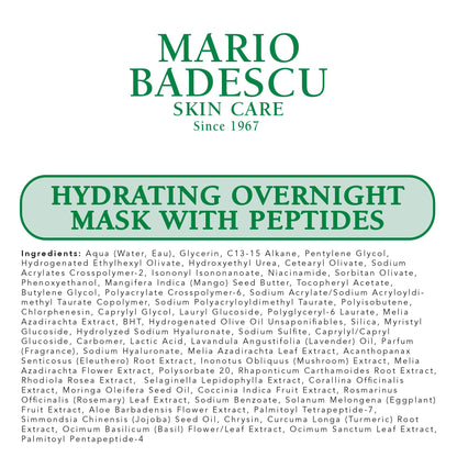 Mario Badescu Hydrating Overnight Mask with Peptides for All Skin Types | Anti-Aging Sleep Mask that Hydrates | Formulated with Palmitoyl Pentapeptide-4 and Palmitoyl Tetrapeptide-7| 2 fl OZ