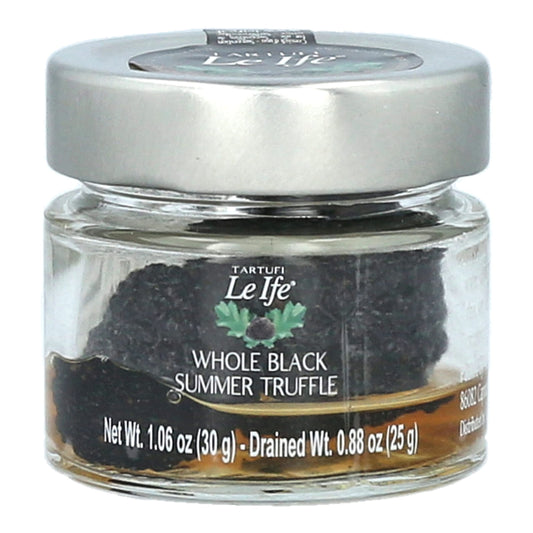 TARTUFI LE IFE Whole Black Summer Truffles (0.88oz) – Premium Italian Truffles in Glass Bottle – Perfect for Pasta, Risotto, Eggs, and Gourmet Dishes – All-Natural and Ready to Use
