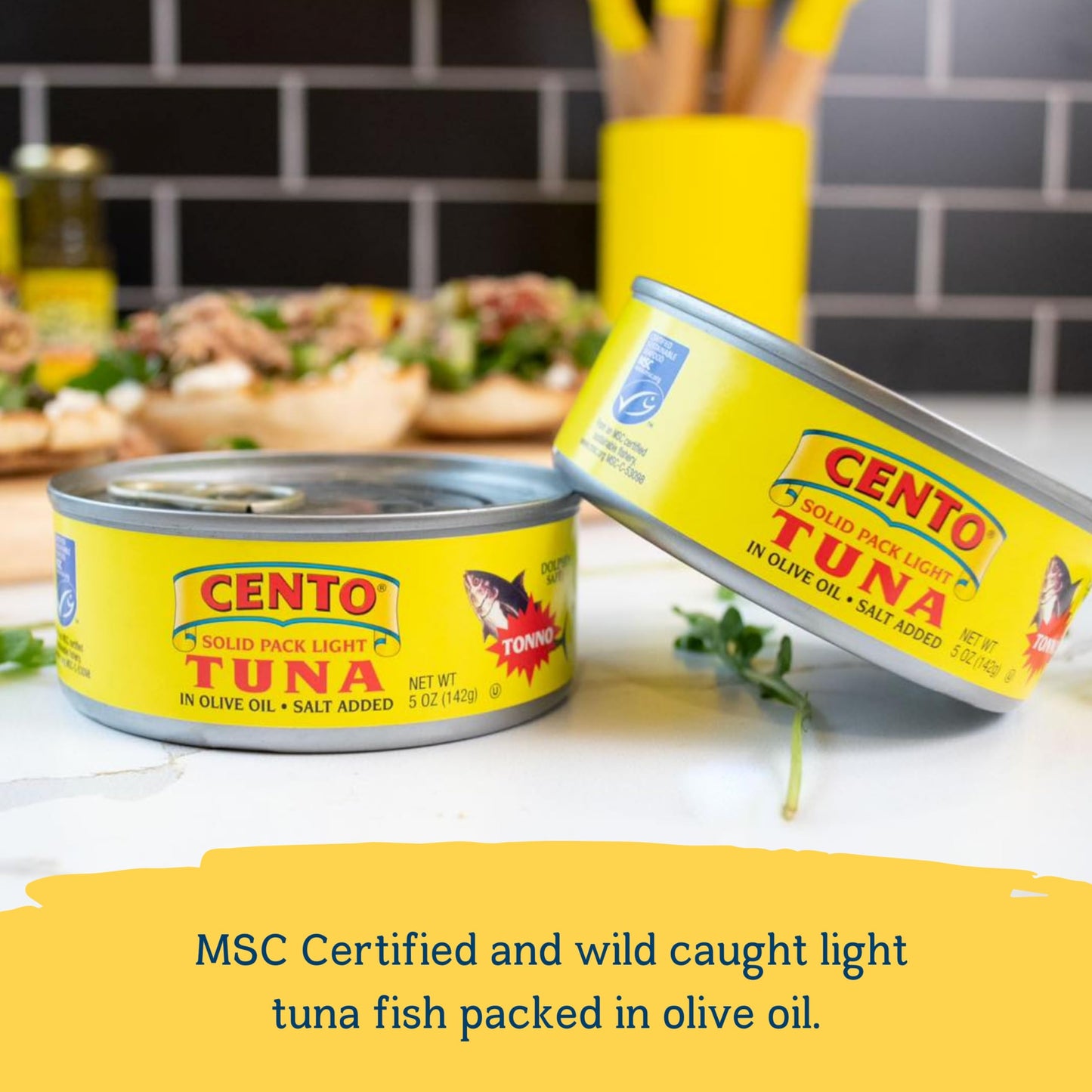Cento Solid Pack Light Tuna in Olive Oil, 5 Oz (Pack of 24), High Protein, MSC Certified, Wild Caught Tuna Fish
