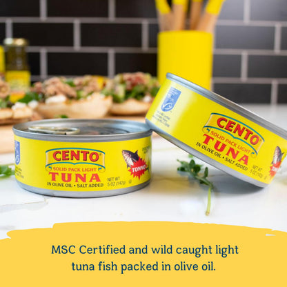 Cento Solid Pack Light Tuna in Olive Oil, 5 Oz (Pack of 24), High Protein, MSC Certified, Wild Caught Tuna Fish