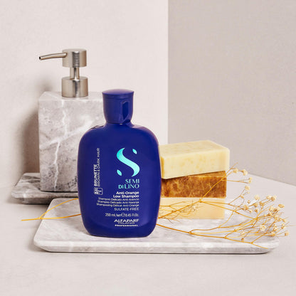 ALFAPARF MILANO Semi di Lino Blue Shampoo for Brunette, Brown, Chestnut & Dark Hair - Anti Orange Shampoo - Sulfate Free - Removes Brass & Unwanted Orange Tones (8.45oz)