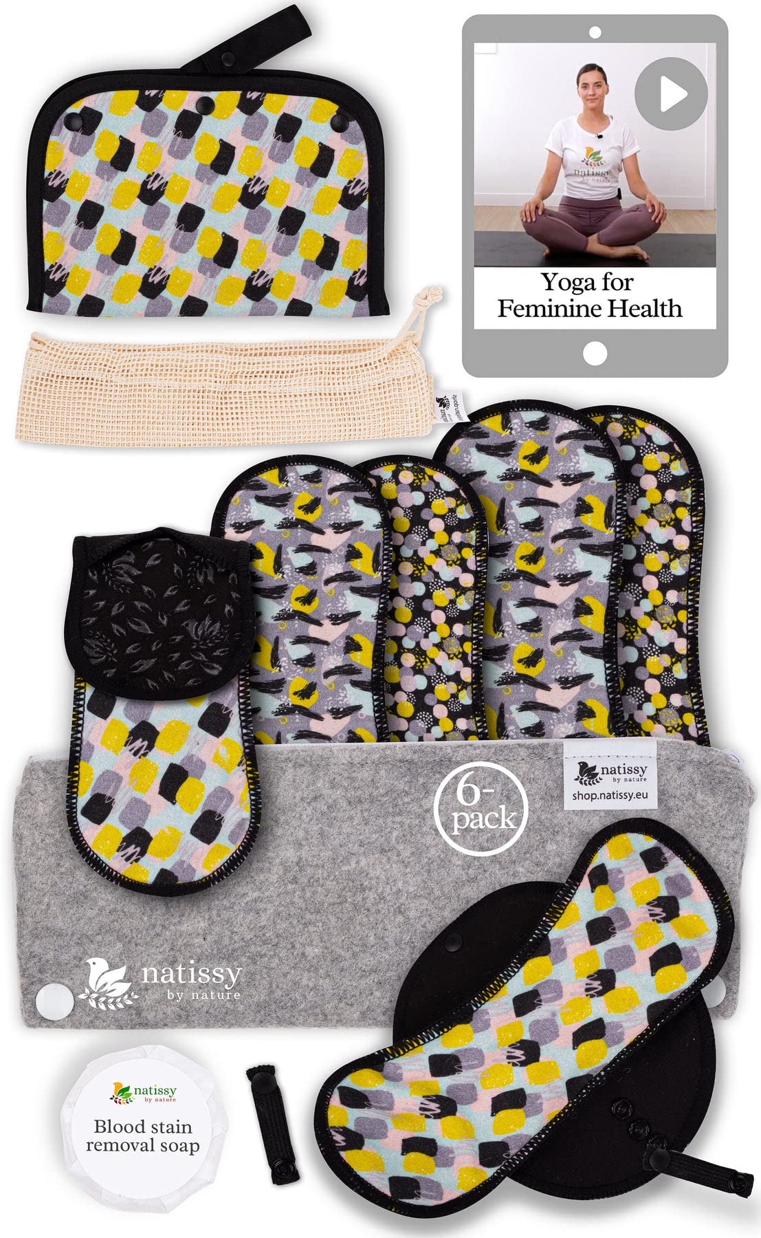 Non Slip Cloth Menstrual Pads Light Flow 6-Pack (S+M) Organic Cotton Washable Pads Menstrual for Women and Teens & Non Slip Reusable Panty Liners for Women 7-Pack (M) Thin Cloth Panty Liners