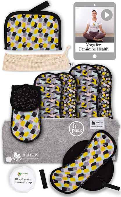 Non Slip Cloth Menstrual Pads Light Flow 6-Pack (S+M) Organic Cotton Washable Pads Menstrual for Women and Teens & Non Slip Reusable Panty Liners for Women 7-Pack (M) Thin Cloth Panty Liners