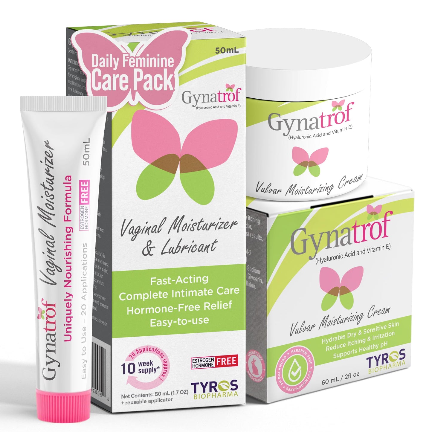 Gynatrof Hormone-Free Vaginal Moisturizer 1.7 fl. oz & Vulva Moisture Cream 2 fl. oz Bundle – Hydrating, Soothing Formula for Vaginal Dryness and Sensitive Skin, Menopause Support, 2 fl. oz