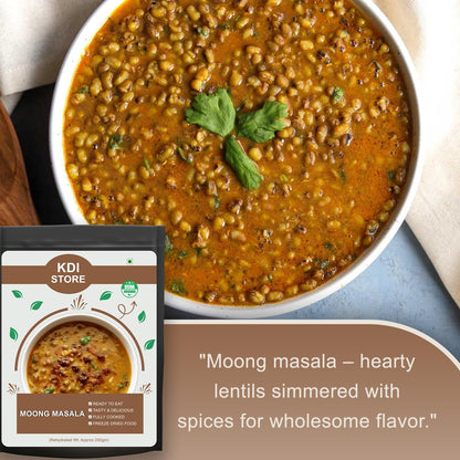 KDI Store Moong Masala, USDA Organic Ready to Eat Lentil Curry, Freeze Dried Indian Food, Fully Cooked,50gm
