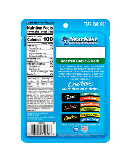 StarKist Chicken Creations, Roasted Garlic & Herb, 2.6 oz Pouch