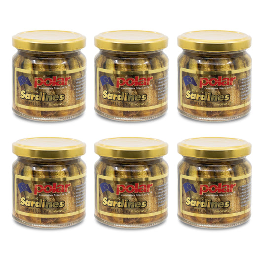 MW Polar Naturally Alder Wood Smoked Brisling Sardines in Olive Oil, 6.5oz Jar (Pack of 6) | Kosher Friendly, Wild-Caught, Hand-Packed, High in Omega-3, Keto, Paleo, Gluten-Free, Non-GMO
