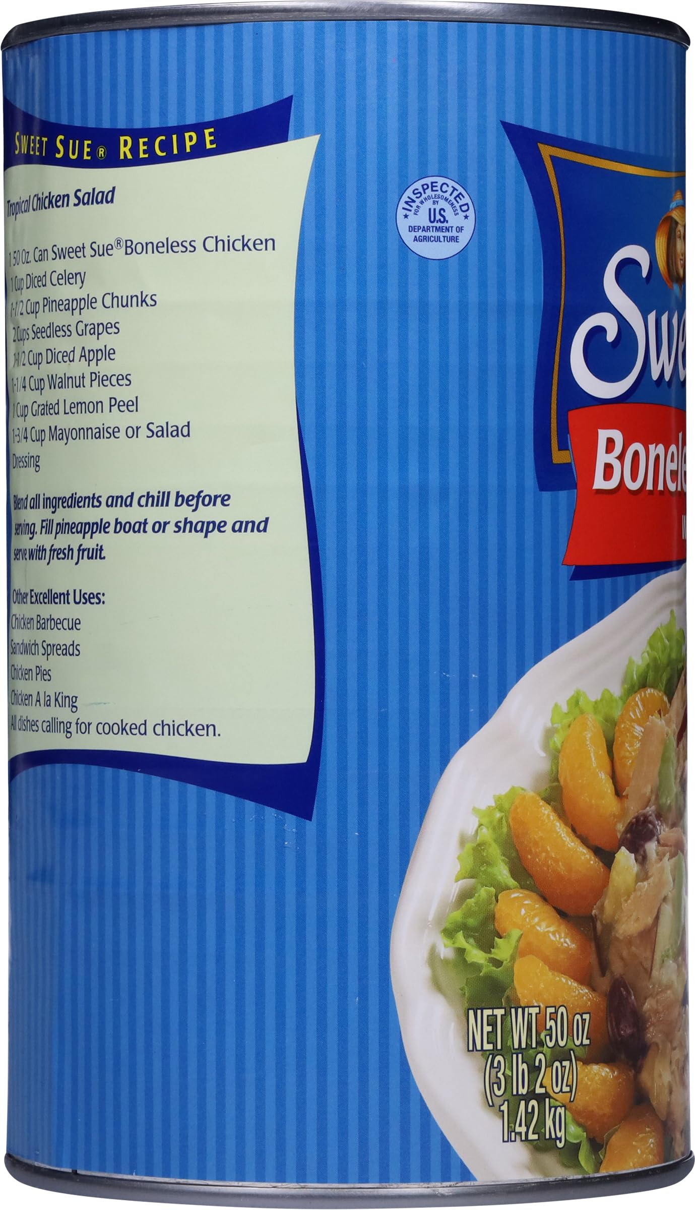 Sweet Sue Canned Boneless Chicken with Broth - 10g Protein per Serving - Gluten Free, Keto Friendly - White Chicken Chunks Great for Snack, Lunch or Dinner Recipes - 50 oz (Pack of 1)