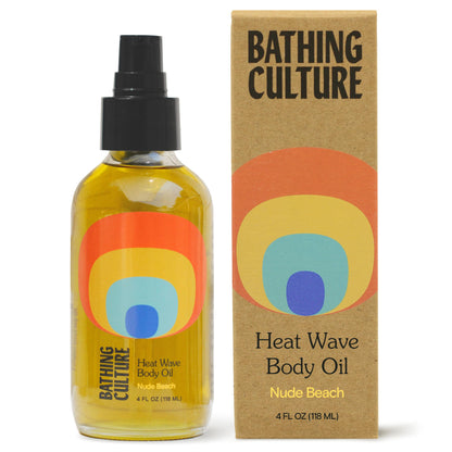 Bathing Culture, Organic Heat Wave Body Oil, Organic Body Oil for Women and Men, After Shower Moisturizer, Natural, Biodegradable, Vegan Personal Care, Nude Beach Scent, 4 fl oz