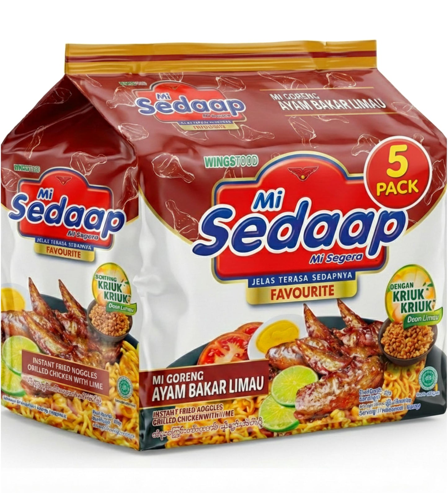 Mi Sedaap - Ayam Bakar Limau - Instant Fried Noodle Grilled Chicken Lime Flavor 3.1 Oz (Pack of 5)